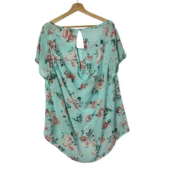 Torrid Aqua Blue Pink Floral Chiffon Short Sleeve Top 1 - Picture 2 of 4